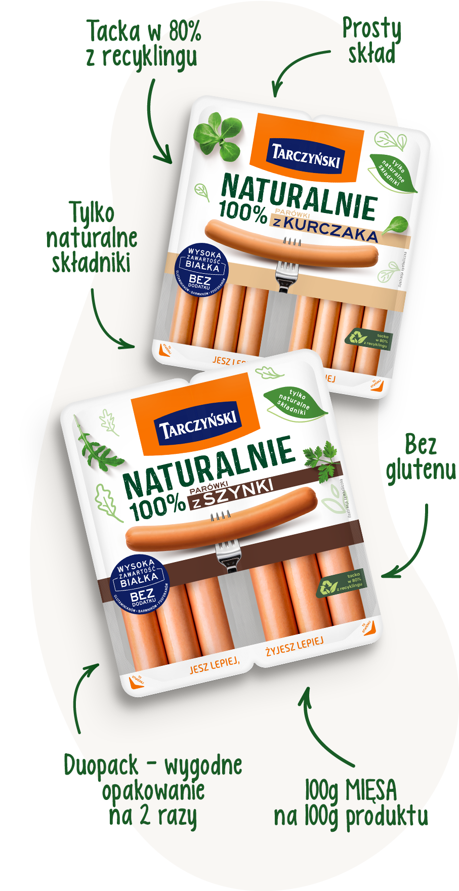 100g MIĘSA na 100g produktu, Tylko naturalne składniki, Wysoka zawartość mięsa, Duopack - wygodne opakowanie na 2 razy,